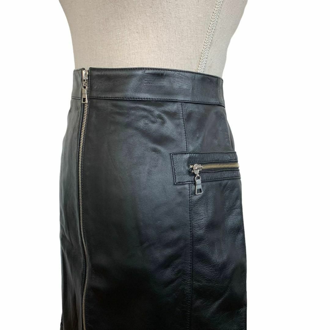 訳あり未使用 イタリアンレザー ジップスカート ブラック XL 11号 レディースのスカート(ひざ丈スカート)の商品写真