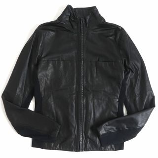 美品□黒タグ EMPORIO ARMANI/エンポリオアルマーニ WZIP 切り替えデザイン ラムレザージャケット/ブルゾン ブラック 44 正規品  メンズ t10-st30321-961