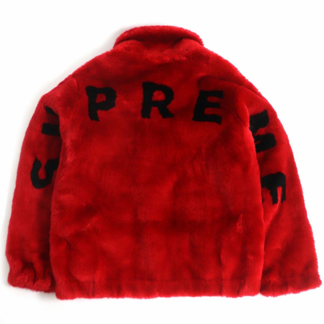 極美品□Supreme/シュプリーム Faux Fur Bomber Jacket バックロゴ 裏ロゴ総柄 ZIPUP フェイクファー ボンバージャケット レッド M 正規品