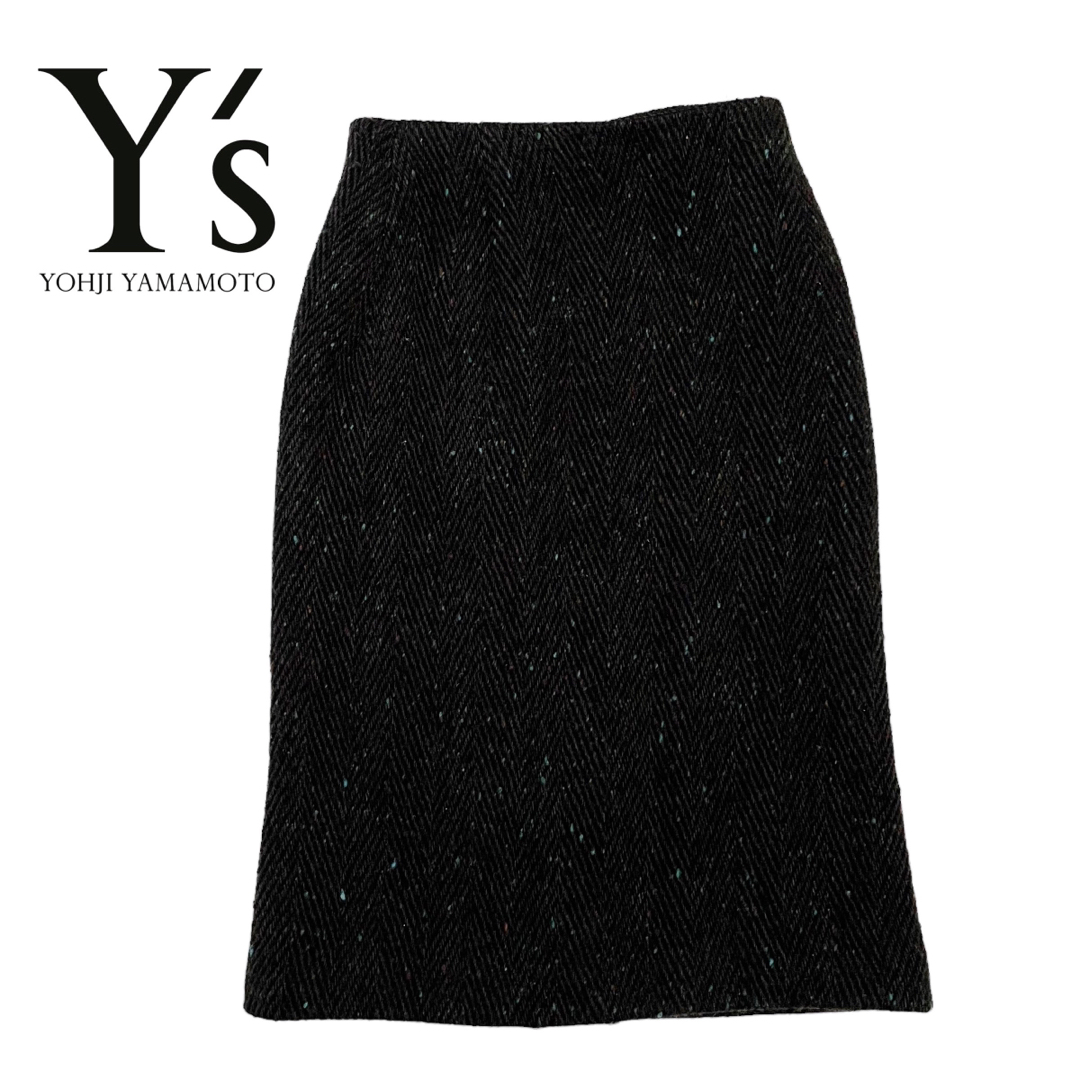 総丈89cm【新品未使用】Y's ヨウジヤマモト　ウール100%　ツイードタイトスカート