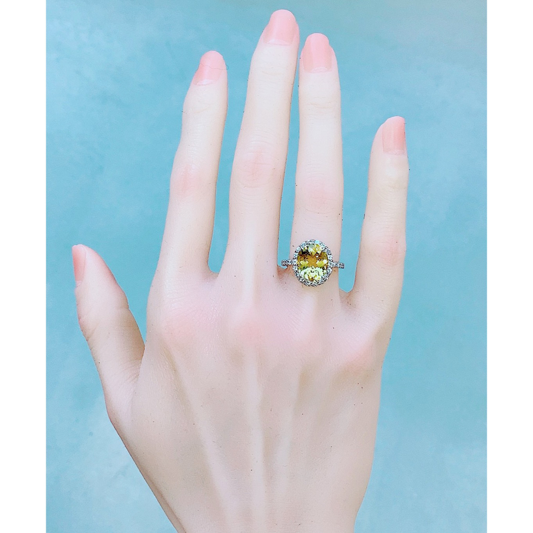 ★3.7ct★✨大粒イエローベリル0.75ctダイヤモンドプラチナリング指輪 レディースのアクセサリー(リング(指輪))の商品写真