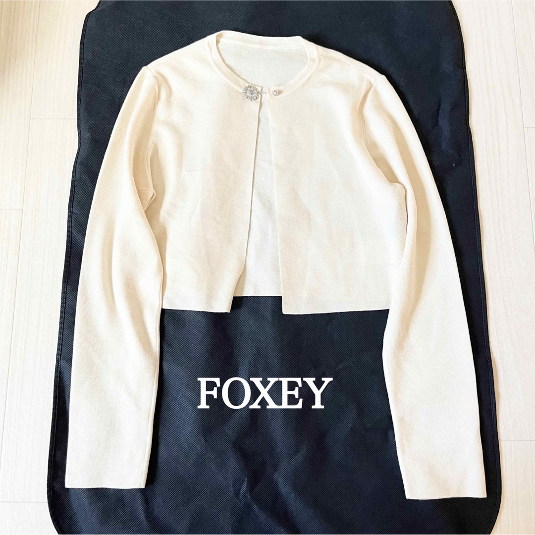 FOXEY カーディガン プチフルール 38 カシミヤシルク ビジューボタン | フリマアプリ ラクマ