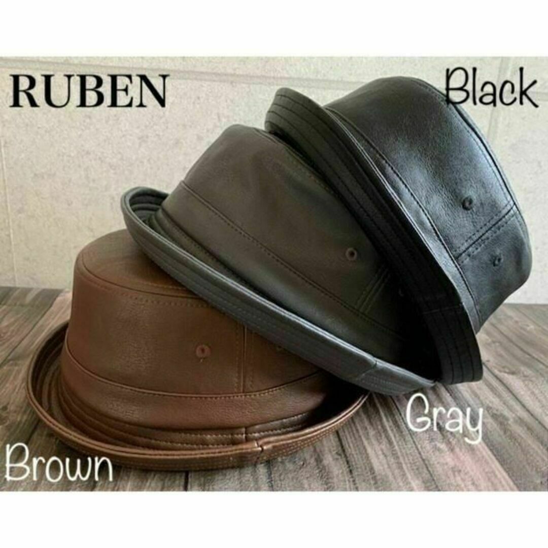 Ruben(ルーベン)の送料込新品 帽子 ルーベン レザー ポークパイ ハット エコレザー 男女兼用 G メンズの帽子(ハット)の商品写真