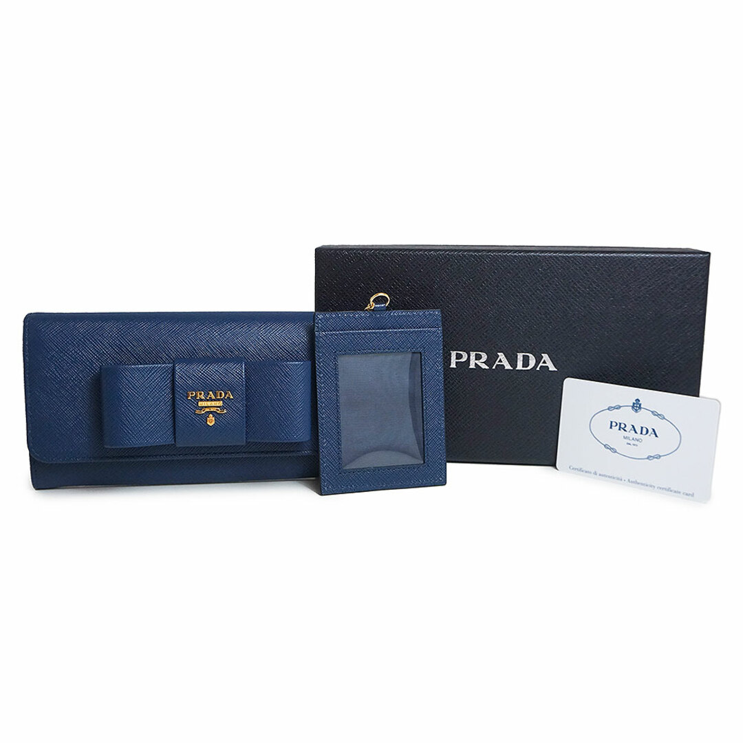 PRADA - プラダ リボン 二つ折り長財布 パスケース付 サフィアノ
