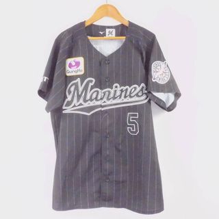 ミズノ(MIZUNO)の美品 MIZUNO ミズノ 千葉ロッテマリーンズ #5 YASUDA 安田尚憲選手 レプリカユニフォーム ビジター M ポリエステル 半袖 ベースボールシャツ ストライプ 野球 メンズ HU724C (ウェア)