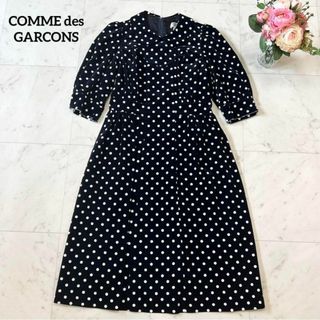 美品 COMME des GARCONS コムコム 水玉 ベロアワンピース 紺