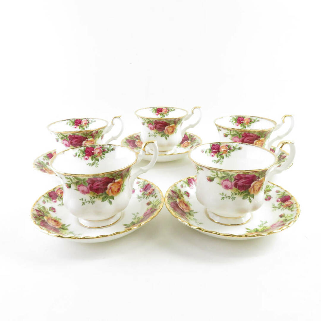 美品 ROYAL ALBERT ロイヤルアルバート オールドカントリーローズ ティーカップ＆ソーサー 5客 セット SY7357Kインテリア/住まい/日用品