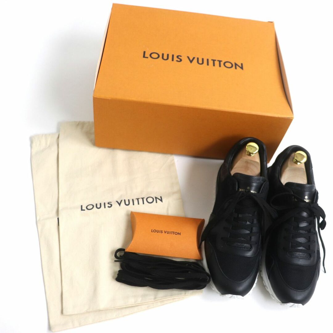 極美品▼2020年製 LOUIS VUITTON ルイヴィトン ランアウェイライン モノグラムエクリプス レザースニーカー 黒 6 1/2 メンズ 伊製 箱付き