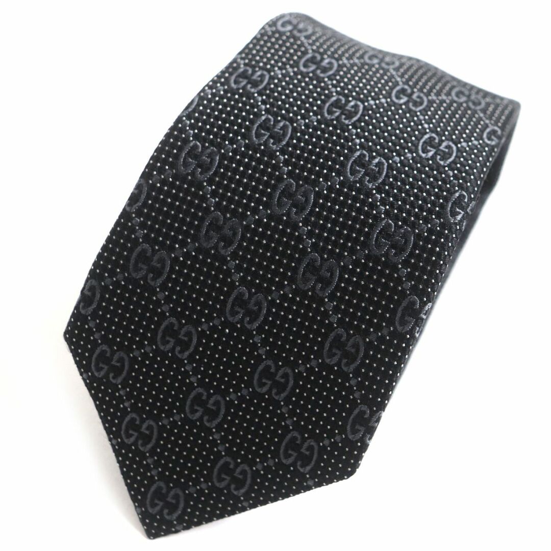 Gucci - 極美品▽GUCCI グッチ GG柄 シルク100% ネクタイ ブラック