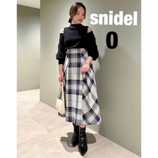 スナイデル(SNIDEL)のスナイデル　snidel ロービングチェックミディスカート　アイボリー　0★新品(ロングスカート)