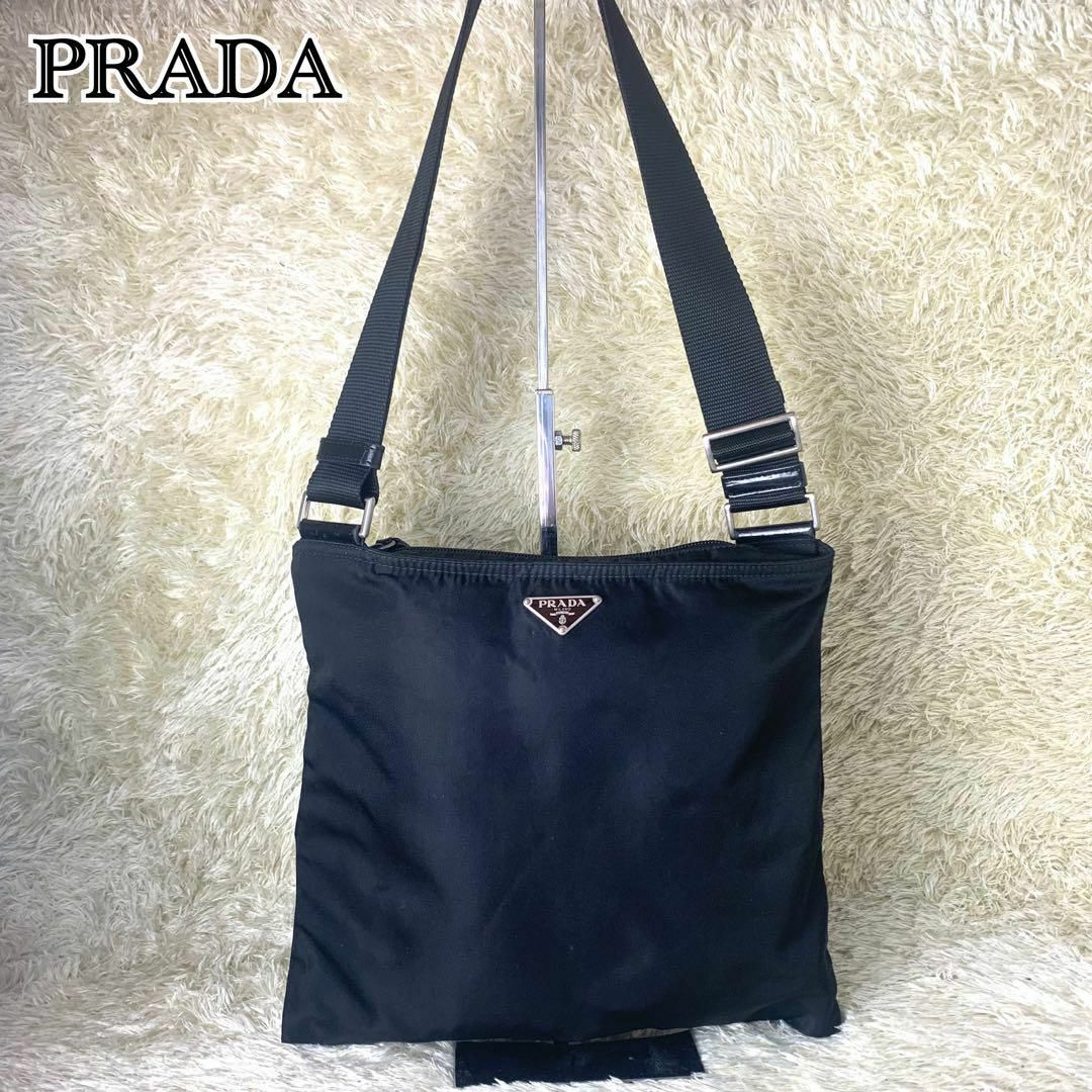 【定番美品✨】 PRADA プラダ ショルダーバッグ ポコノ 三角ロゴ ブラック