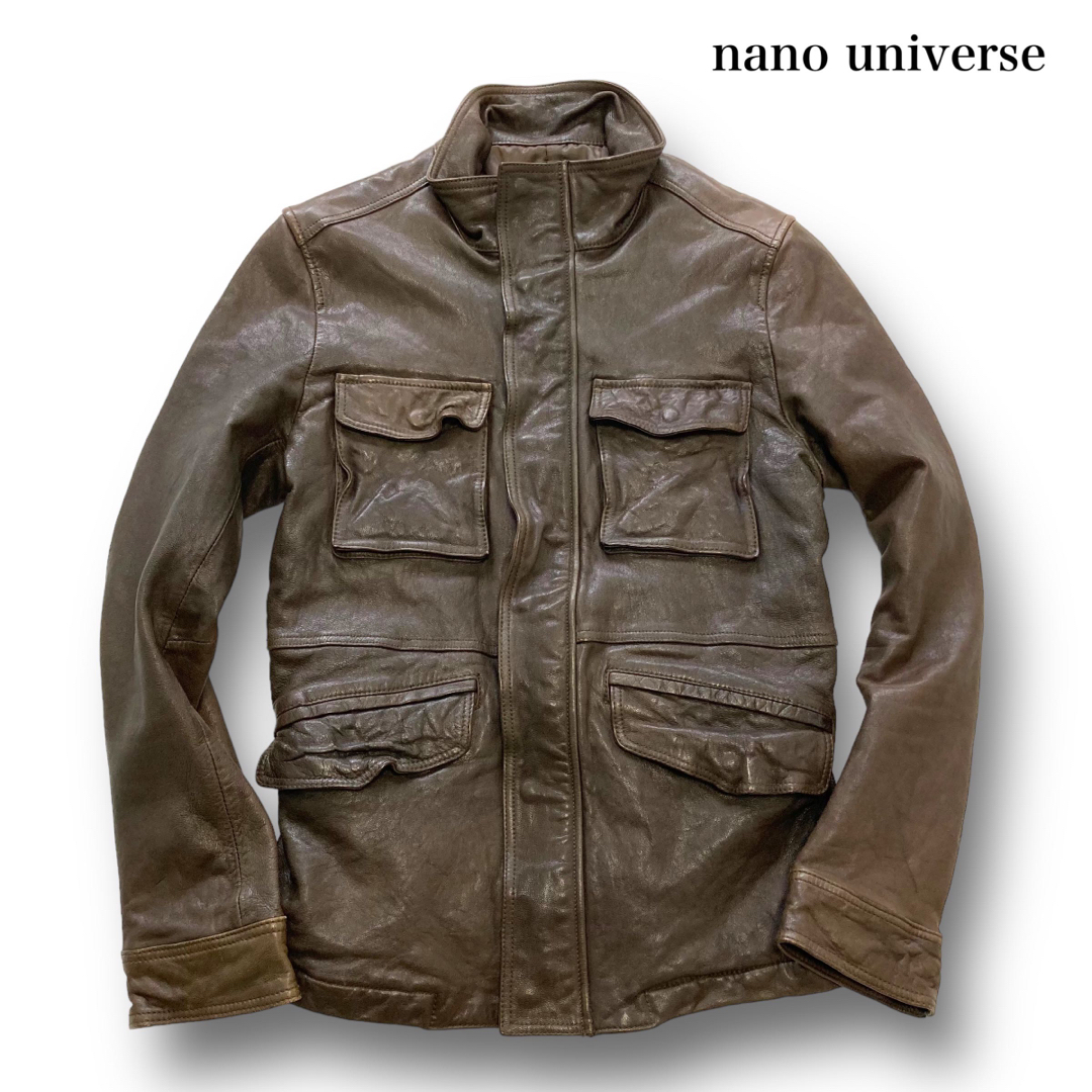 ジャケット/アウター【nano universe】ナノユニバース ゴートレザー ミリタリージャケット