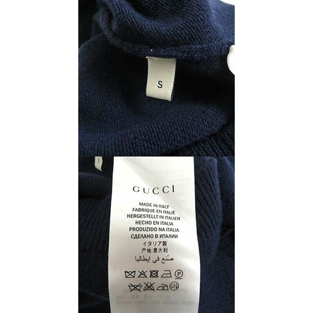 美品□GUCCI/グッチ 429955 アニマルモチーフ 鳥 ウール100％ クルーネック 薄手 長袖ニット/セーター ネイビー S イタリア製 正規品