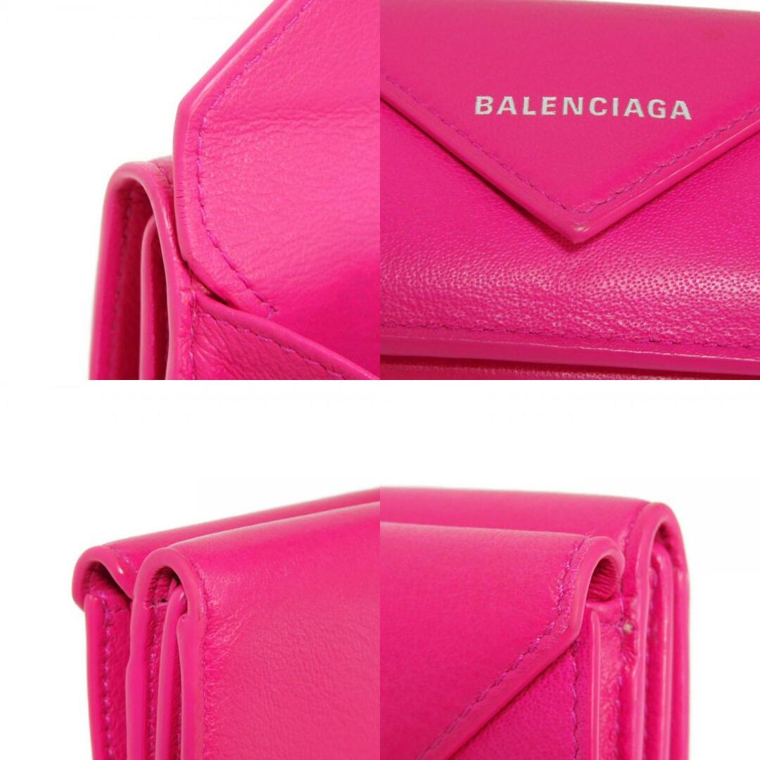 BALENCIAGA バレンシアガ ペーパー ミニ ウォレット 箔押し カーフ  蛍光ピンク コンパクトウォレット 新ロゴ ローズマゼンタ 三つ折り財布 391446 DLQ0N 5550