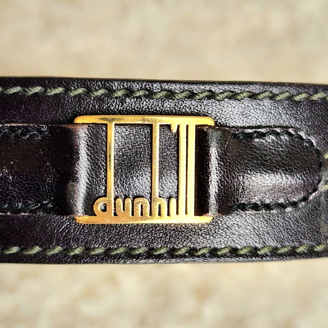 Dunhill(ダンヒル)のdunhill ダンヒル☆本革 レザーベルト メタルロゴ ブラック×ゴールド メンズのファッション小物(ベルト)の商品写真