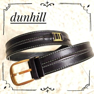 ダンヒル(Dunhill)のdunhill ダンヒル☆本革 レザーベルト メタルロゴ ブラック×ゴールド(ベルト)
