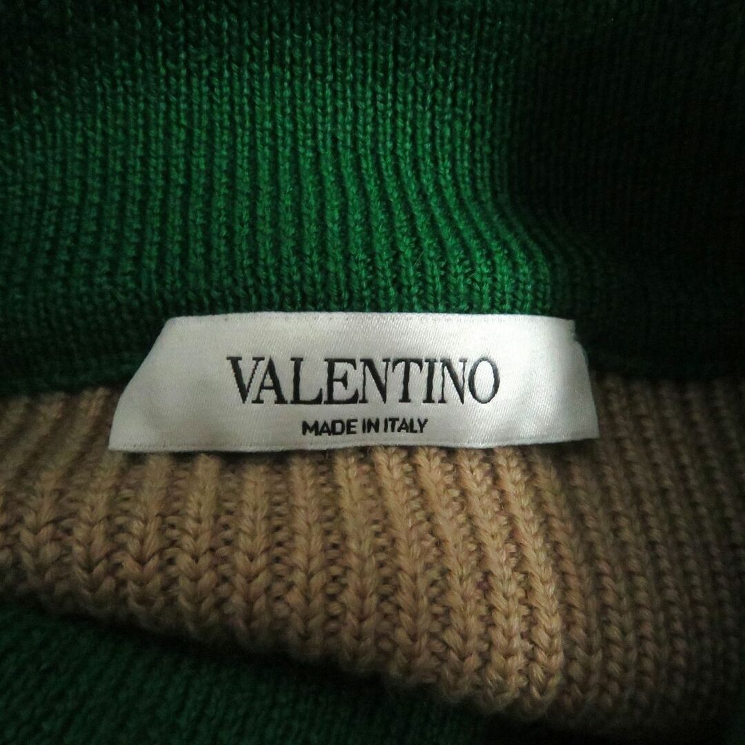 VALENTINO(ヴァレンティノ)の極美品□VALENTINO/ヴァレンティノ ドッキングデザイン ボトルネック ウール100％ 長袖ニット/セーター ベージュ/グリーン S 伊製 正規品 メンズのトップス(ニット/セーター)の商品写真