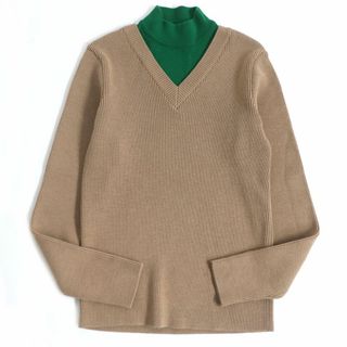 ヴァレンティノ(VALENTINO)の極美品□VALENTINO/ヴァレンティノ ドッキングデザイン ボトルネック ウール100％ 長袖ニット/セーター ベージュ/グリーン S 伊製 正規品(ニット/セーター)