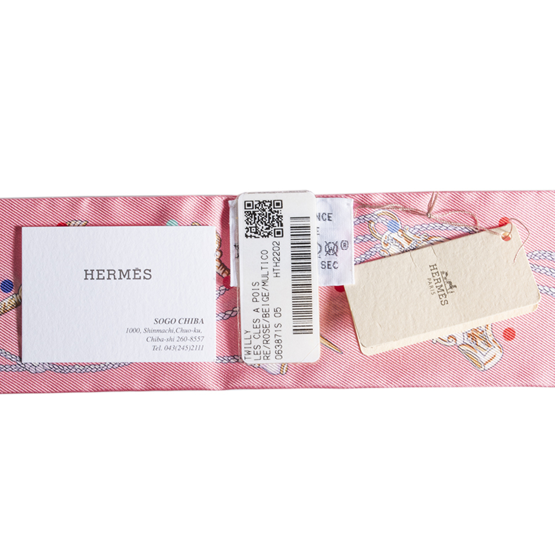 HERMES エルメス Les Cles a Pois レ・クレ・ア・ポア 063871S 05 ツイリー 2022SS スカーフ ピンク マルチカラー231023005備考