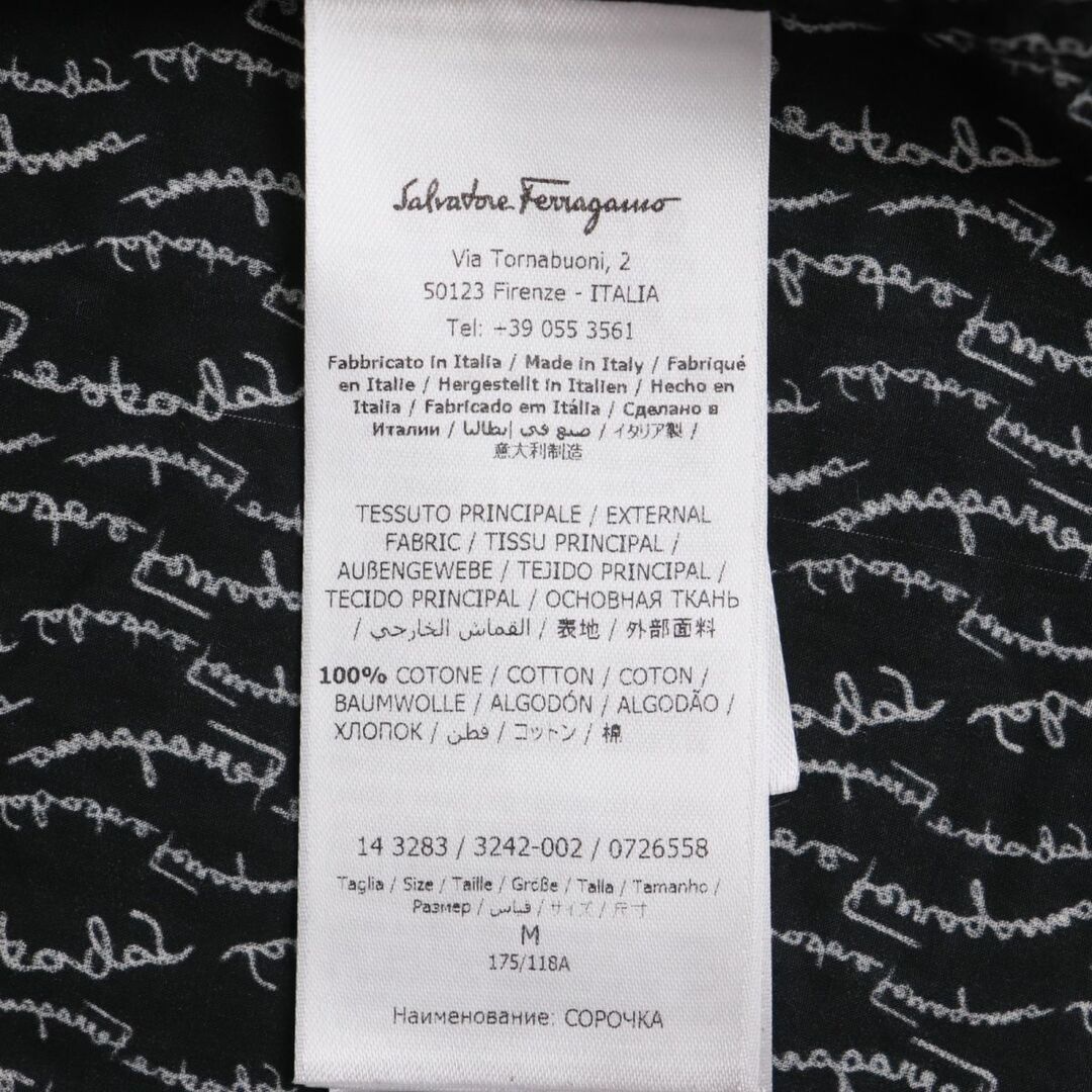 イギリス製◆サルヴァトーレフェラガモ ロゴ総柄 シェルボタン コットン100％ 長袖シャツ ブラック M  正規品