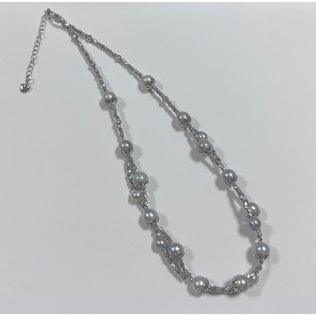 あこや真珠　デザインネックレス　シルバーグレー　天然色　本真珠
