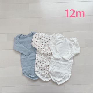 プチバトー(PETIT BATEAU)のプチバトー　長袖ボディ3枚組　12m(ロンパース)