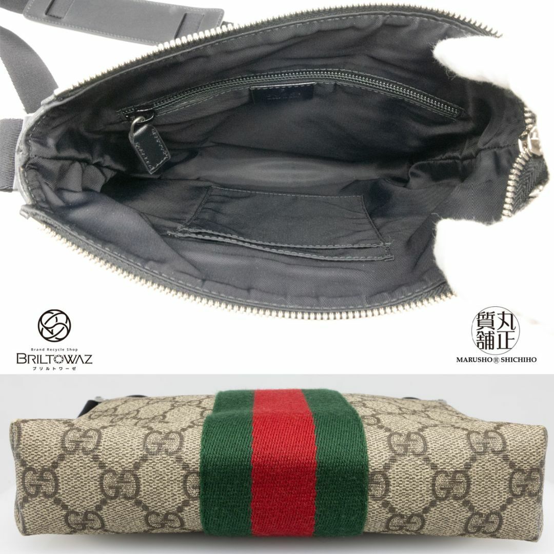 Gucci(グッチ)のグッチ GGスプリーム ショルダーバッグ 471454 ベージュ×黒 レザー シルバー金具 メンズ 斜め掛け メッセンジャーバッグ GUCCI USED【中古】【ブリルトワーゼ】【丸正質舗】【質屋】（M211981h） メンズのバッグ(ショルダーバッグ)の商品写真