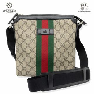 グッチ(Gucci)のグッチ GGスプリーム ショルダーバッグ 471454 ベージュ×黒 レザー シルバー金具 メンズ 斜め掛け メッセンジャーバッグ GUCCI USED【中古】【ブリルトワーゼ】【丸正質舗】【質屋】（M211981h）(ショルダーバッグ)