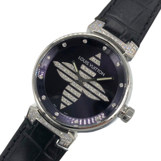 ルイヴィトン(LOUIS VUITTON)の　ルイ・ヴィトン LOUIS VUITTON タンブール フォーエバー Q13MB シルバー×パープル SS/レザーベルト/ダイヤモンド クオーツ レディース 腕時計(腕時計)