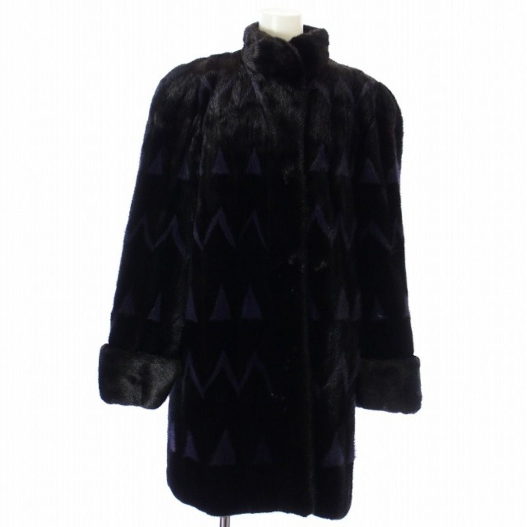 サガミンク 毛皮コート ジャケット ミンクファー ミドル F 黒 紫約84cm袖丈