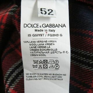 極美品□黒タグ ドルチェ＆ガッバーナ G5IY9T タータンチェック ロゴワッペン ウール100％ オーバーサイズ 長袖シャツ 赤×紺 52 伊製 正規