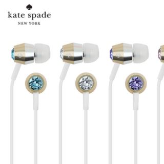 ケイトスペードニューヨーク(kate spade new york)の新品 kate spade クリスタルイヤフォンマイク ブルー(ヘッドフォン/イヤフォン)