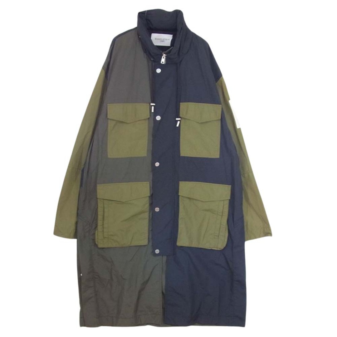 MAISON KITSUNE メゾンキツネ 22SS IU02293WC0012 KMO02020 MULTIPOCKET RAINCOAT 袖パッチワーク マルチカーゴポケット クレイジーパターン フーデッド レイン コート カーキ系 L