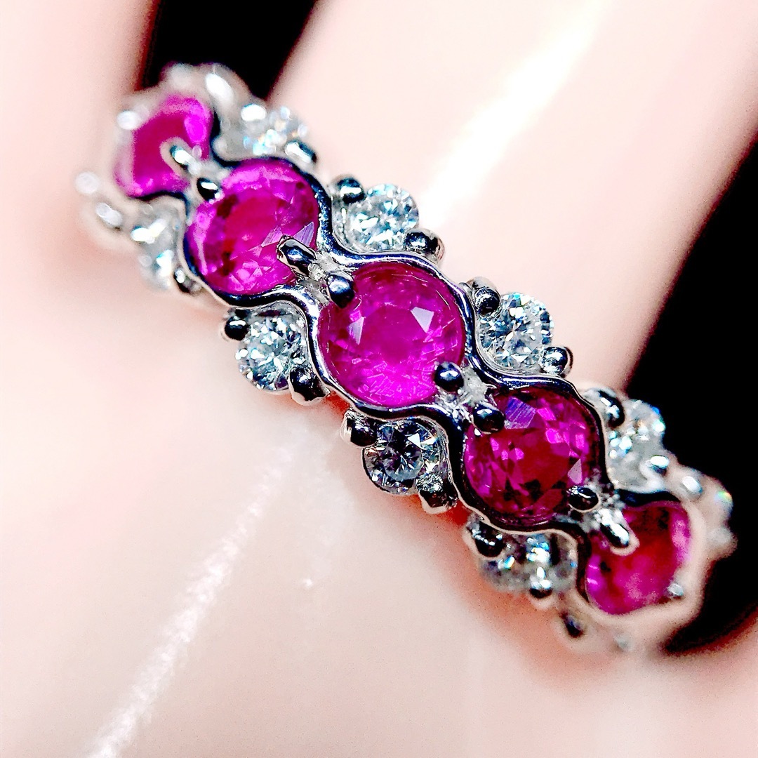 ルビー 0.93ct ダイヤ 0.24ct ハーフエタニティ リング PT900の通販 by