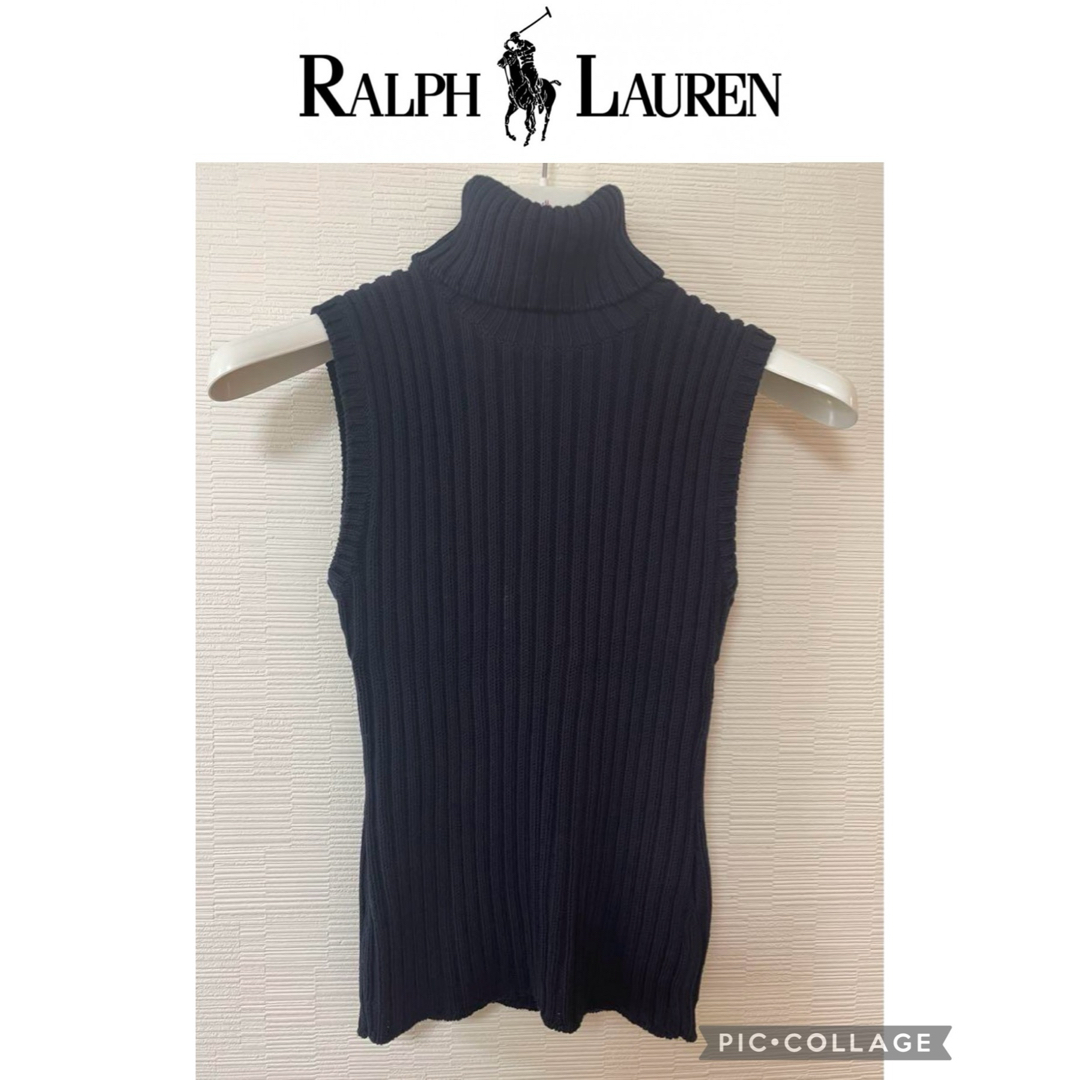 Ralph Lauren(ラルフローレン)のRALPH LAUREN ハイネック ノースリーブ ベスト ネイビー L レディースのトップス(ニット/セーター)の商品写真