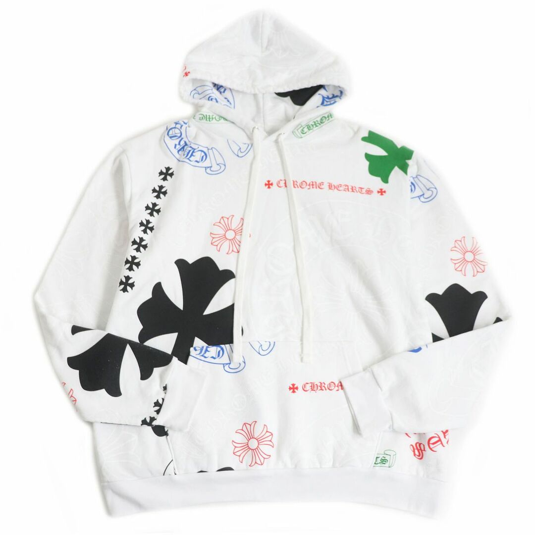 美品□クロムハーツ STENCIL HOODIE ステンシルプリント クロス ホースシューロゴ 裏起毛 プルオーバーパーカー/フーディー 白系 L  USA製 | フリマアプリ ラクマ