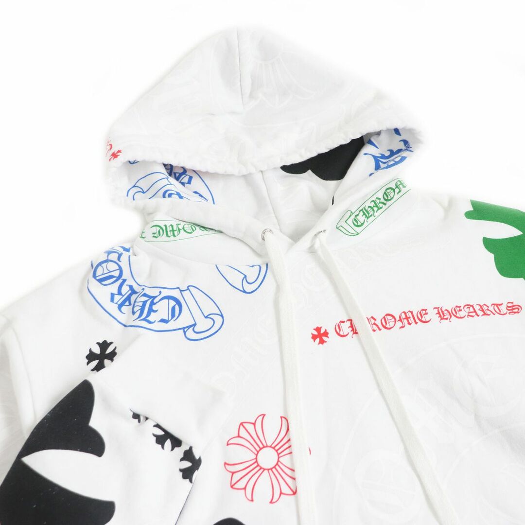 美品□クロムハーツ STENCIL HOODIE ステンシルプリント クロス ホースシューロゴ 裏起毛 プルオーバーパーカー/フーディー 白系 L  USA製