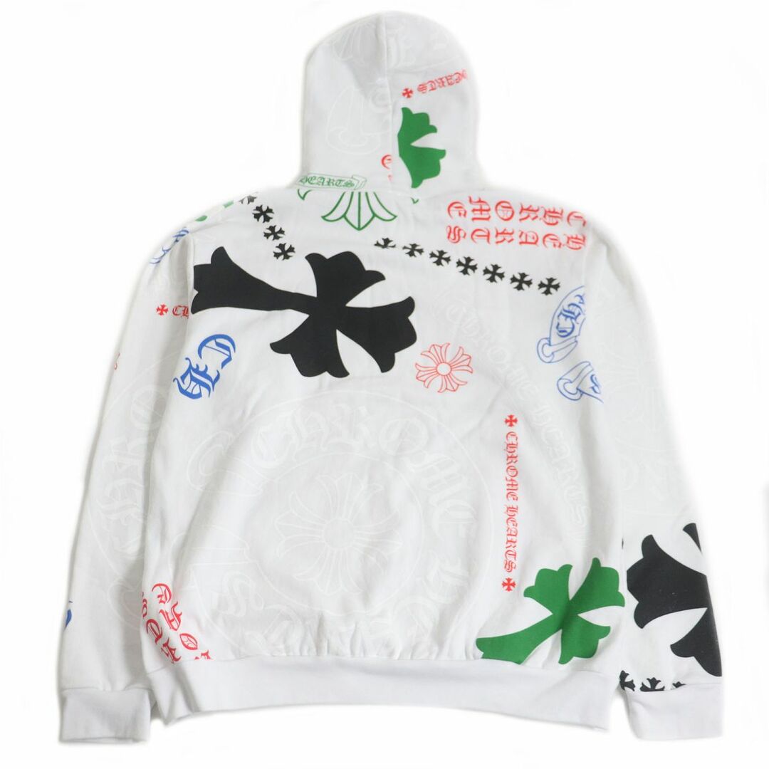 美品□クロムハーツ STENCIL HOODIE ステンシルプリント クロス ホースシューロゴ 裏起毛 プルオーバーパーカー/フーディー 白系 L  USA製