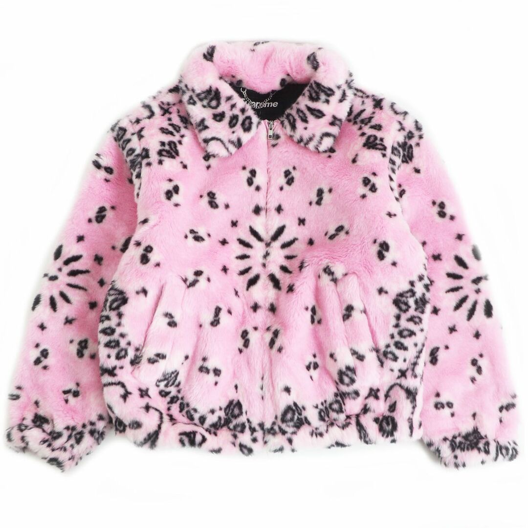 極美品□21SS Supreme/シュプリーム Bandana Faux Fur Bomber Jacket ペイズリー フェイクファー ボンバージャケット ピンク L 正規品61cm着丈