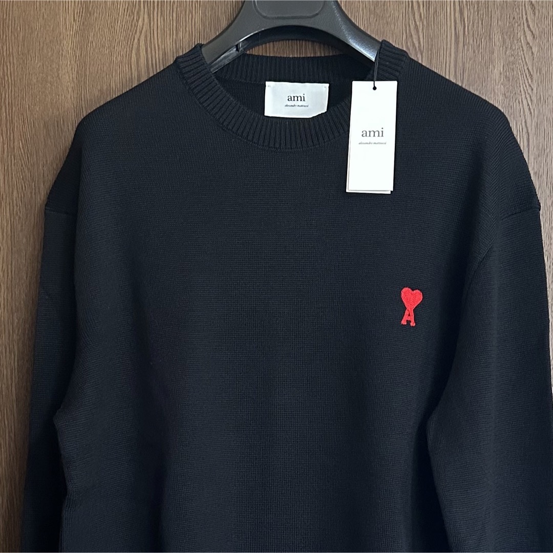 黒L新品 AMI Paris アミ グラフィック コットン ニット セーター