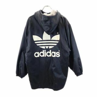 アディダス(adidas)のアディダス 80s デサント製 ヴィンテージ バックトレフォイルロゴ 中綿コート 160 ブラック adidas 裏ボア キッズ 古着 【231108】(コート)