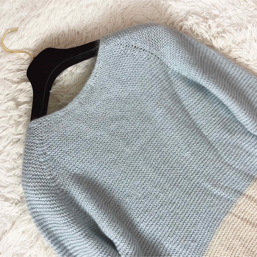 IENA(イエナ)のイエナ ウール モヘヤ ニット セーター バイカラー ブルー 白 ホワイト レディースのトップス(ニット/セーター)の商品写真
