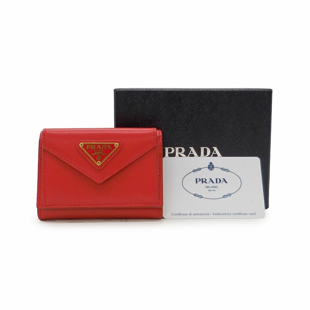 PRADA プラダ 三つ折り財布 ヴィッテロムーブ 金ロゴ レッド 赤