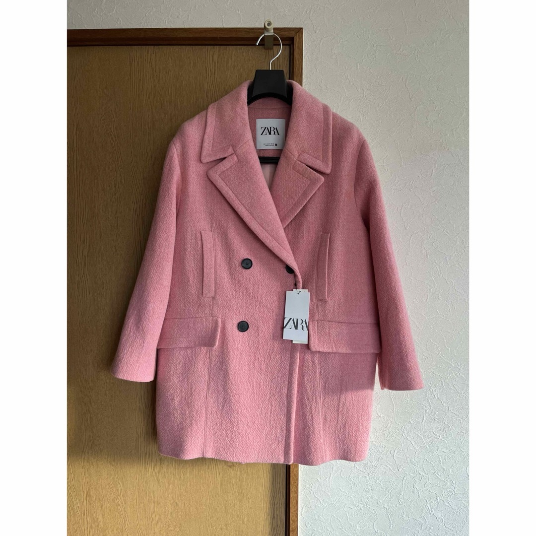 ZARA(ザラ)のZARA オーバーサイズ仕様ダブルブレストコート ピンク レディースのジャケット/アウター(ピーコート)の商品写真