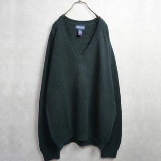 LANDS' END 無地 前V コットン ニット Vガゼット セーター