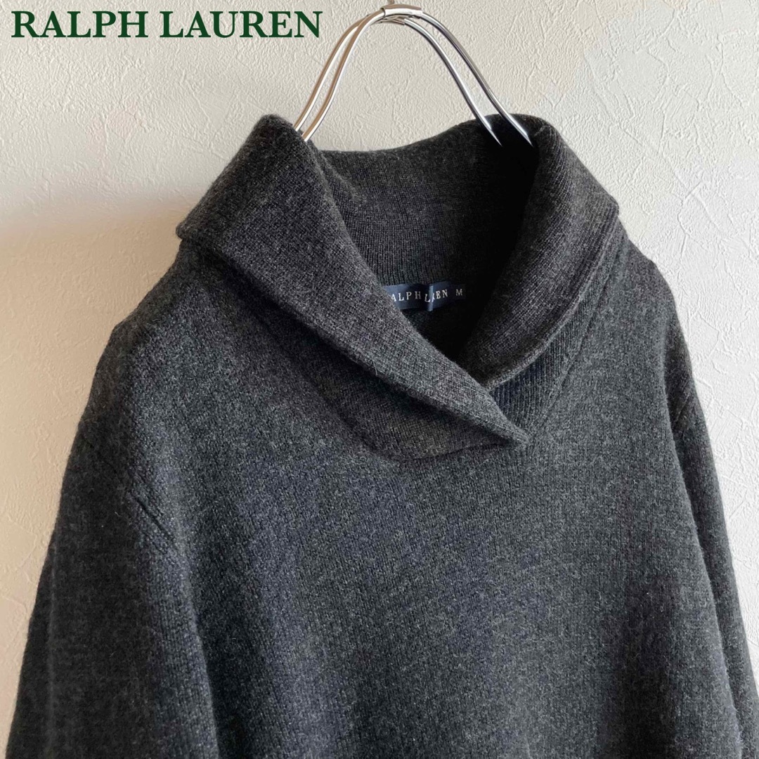 Ralph Lauren(ラルフローレン)のラルフローレン ウール ショールカラー カンガルーポケット ニット チャコール レディースのトップス(ニット/セーター)の商品写真