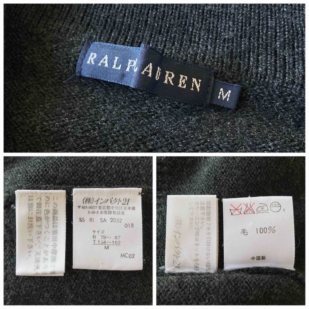 Ralph Lauren(ラルフローレン)のラルフローレン ウール ショールカラー カンガルーポケット ニット チャコール レディースのトップス(ニット/セーター)の商品写真