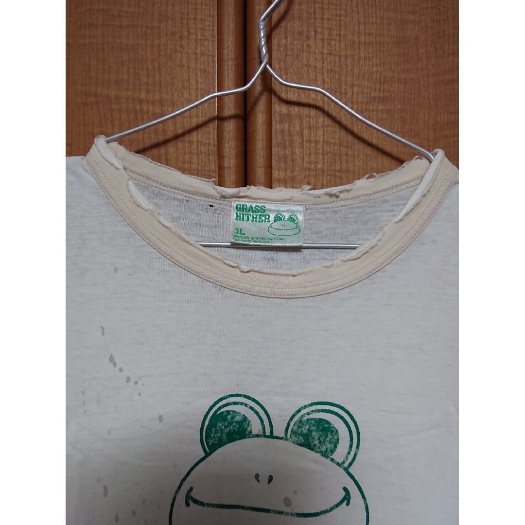 Tシャツ カットソー ビッグサイズ 3L カエル 生き物 プリント 作業着 レディースのトップス(Tシャツ(半袖/袖なし))の商品写真