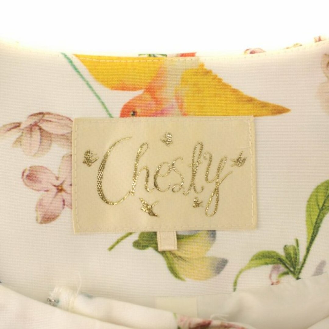 Chesty(チェスティ)のチェスティ フレアワンピース タック ノースリーブ 膝丈 花柄 0 XS 白 レディースのワンピース(ひざ丈ワンピース)の商品写真