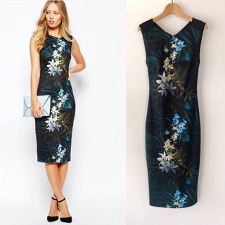 新品 TED BAKER カットアウト刺繍レース×フレアスリーブ ワンピース 黒